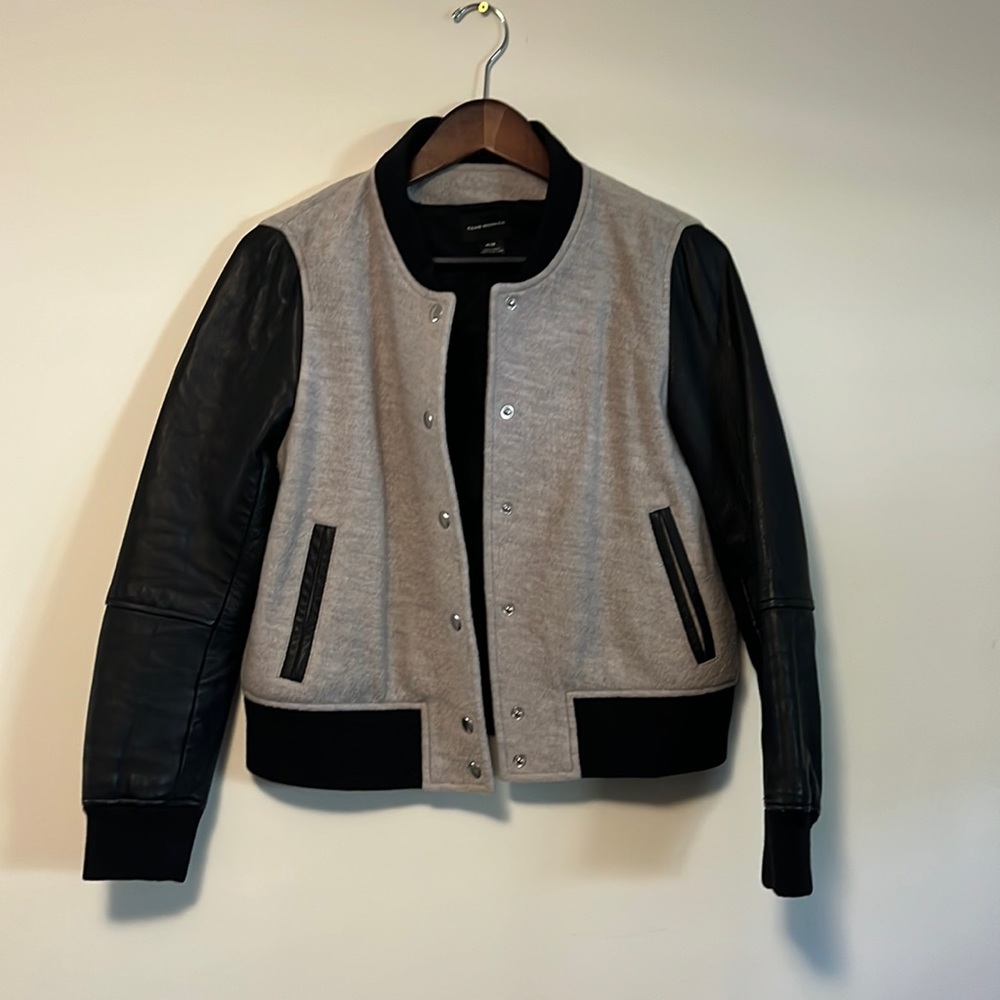 Club Monaco Women’s Baseball/Varsity Leather/Wool Jacket Bomber